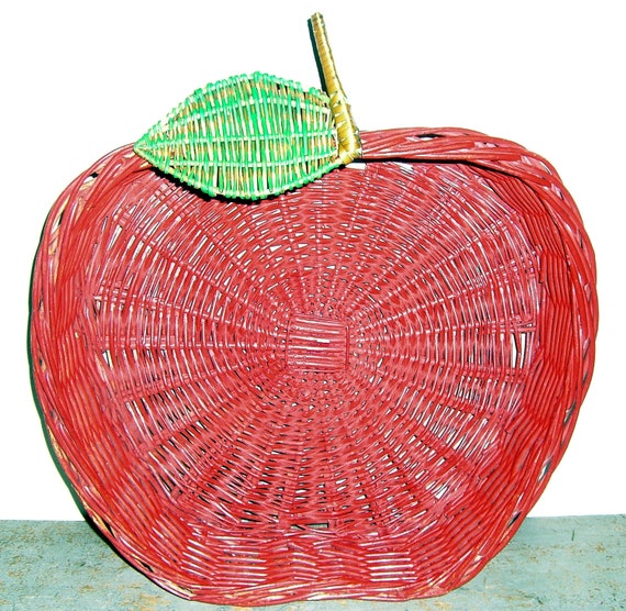 Vintage Basket Apple Red Wicker Large Apple Decor Fall