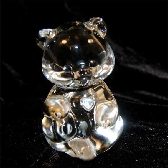 Vintage Fenton Clear Glass April Birthstone Bear by thewrenskeep