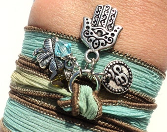 Hamsa Silk Wrap Bracelet Om Jewelry Protection Jewelry Yoga Namaste Earthy Unique Gift For Her Christmas Stocking Stuffer Under 50 Item S12