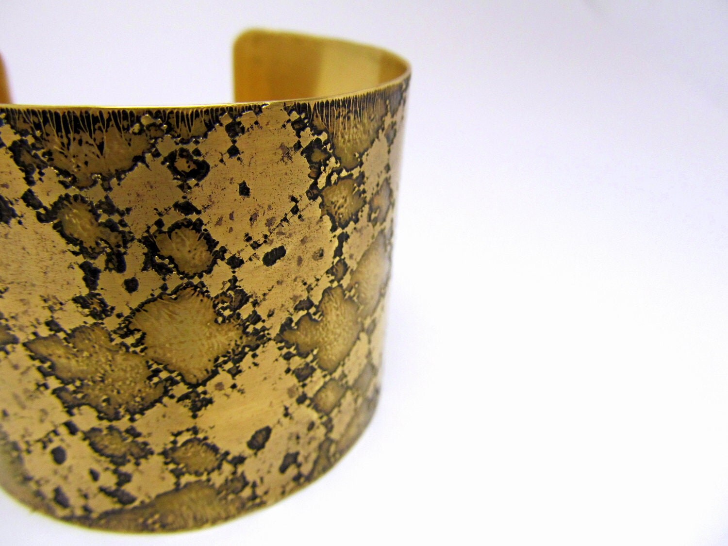 Wide Brass Cuff Etched Metal Bracelet OOAK