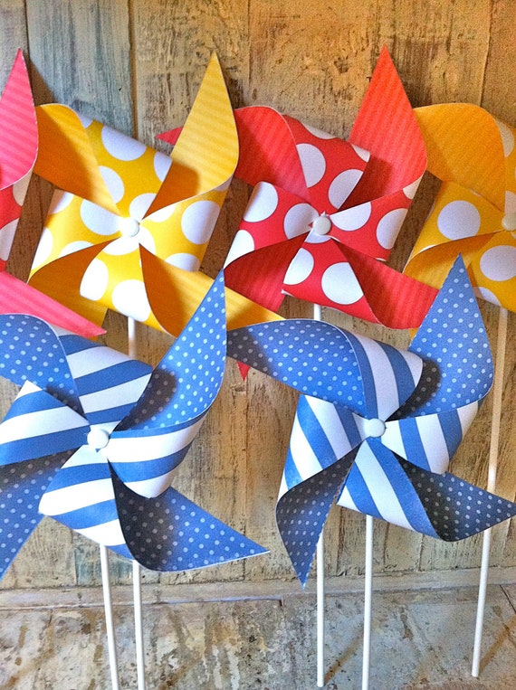 Pinwheels Vintage Circus Inspired set of 6 Pinwheels