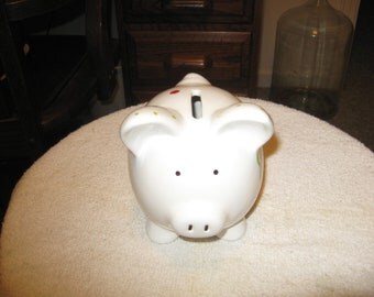 Collectible Ceramic Piggy Bank With Flowers Painted On It