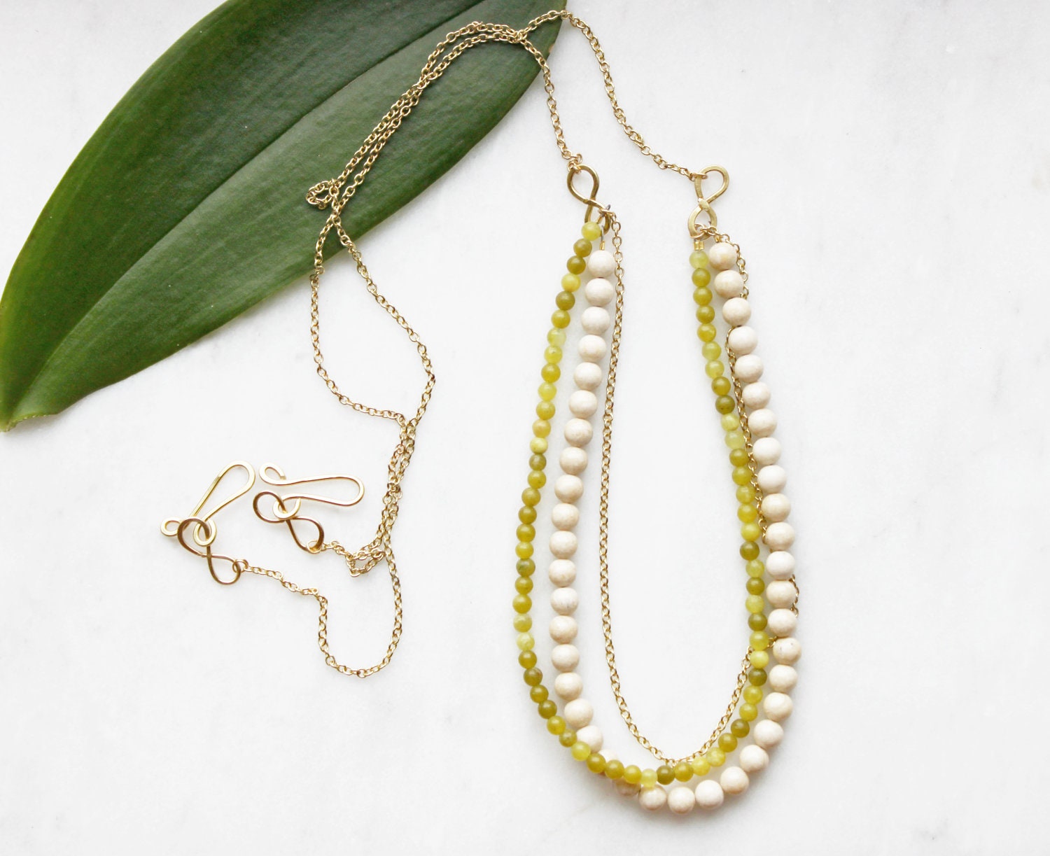 Handmade Multi Strand Necklace Long Beadwork Necklace Ivory