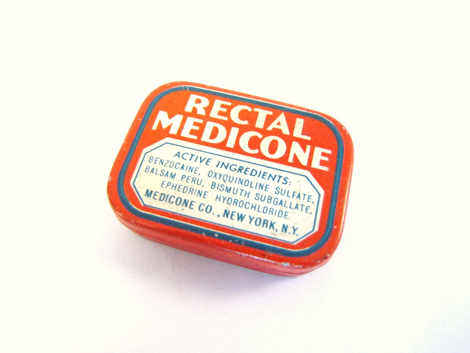 Vintage Medical Tin. Rectal Medicone. Red Medicine retro