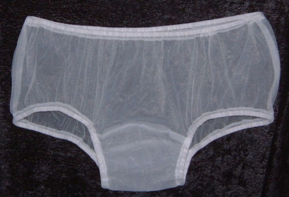 sheer white nylon medium rise hipster panties vintage style open crotch ...