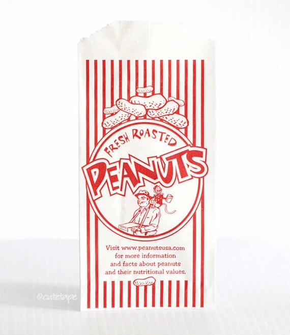 25 Retro PEANUT Bags Monkey Red and white stripe Retro Carnival Circus Party Il_570xn