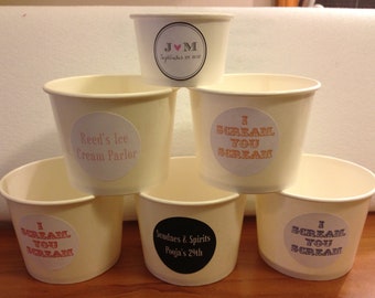 50 White Paper Ice Cream Cups - 12 oz with Custom stickers