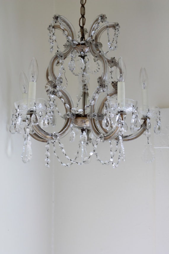 Items similar to Vintage Crystal Chandelier, 5 Glass Arms ...