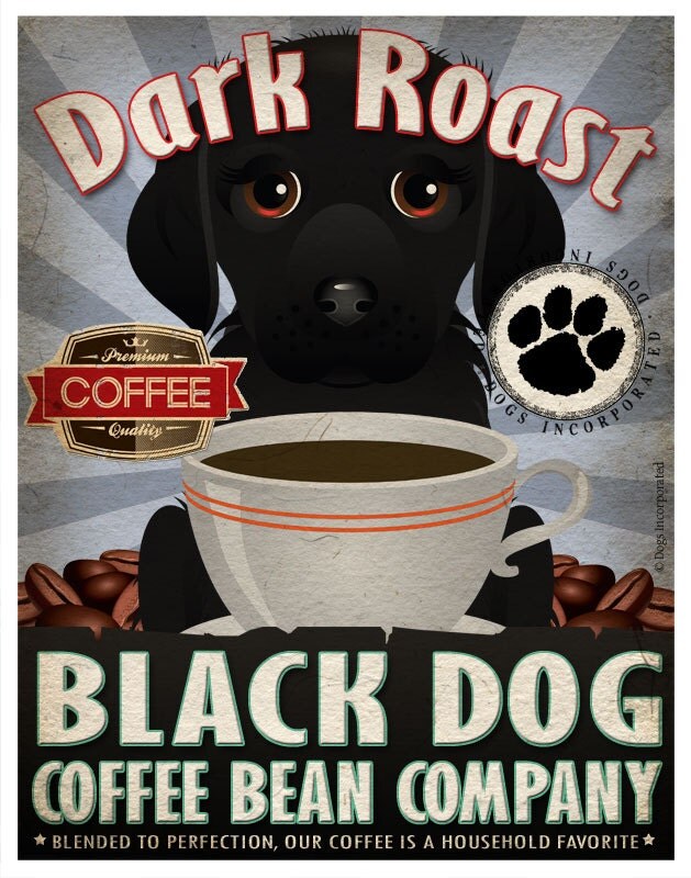 Black Dog Coffee Bean Company Original Art Print Black