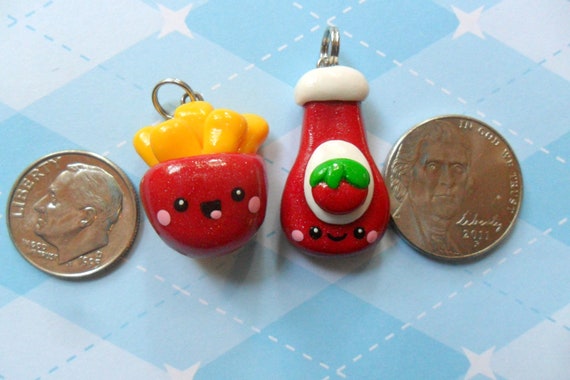 Kawaii Polymer Clay Best Friend Charms Ketchup and Fries