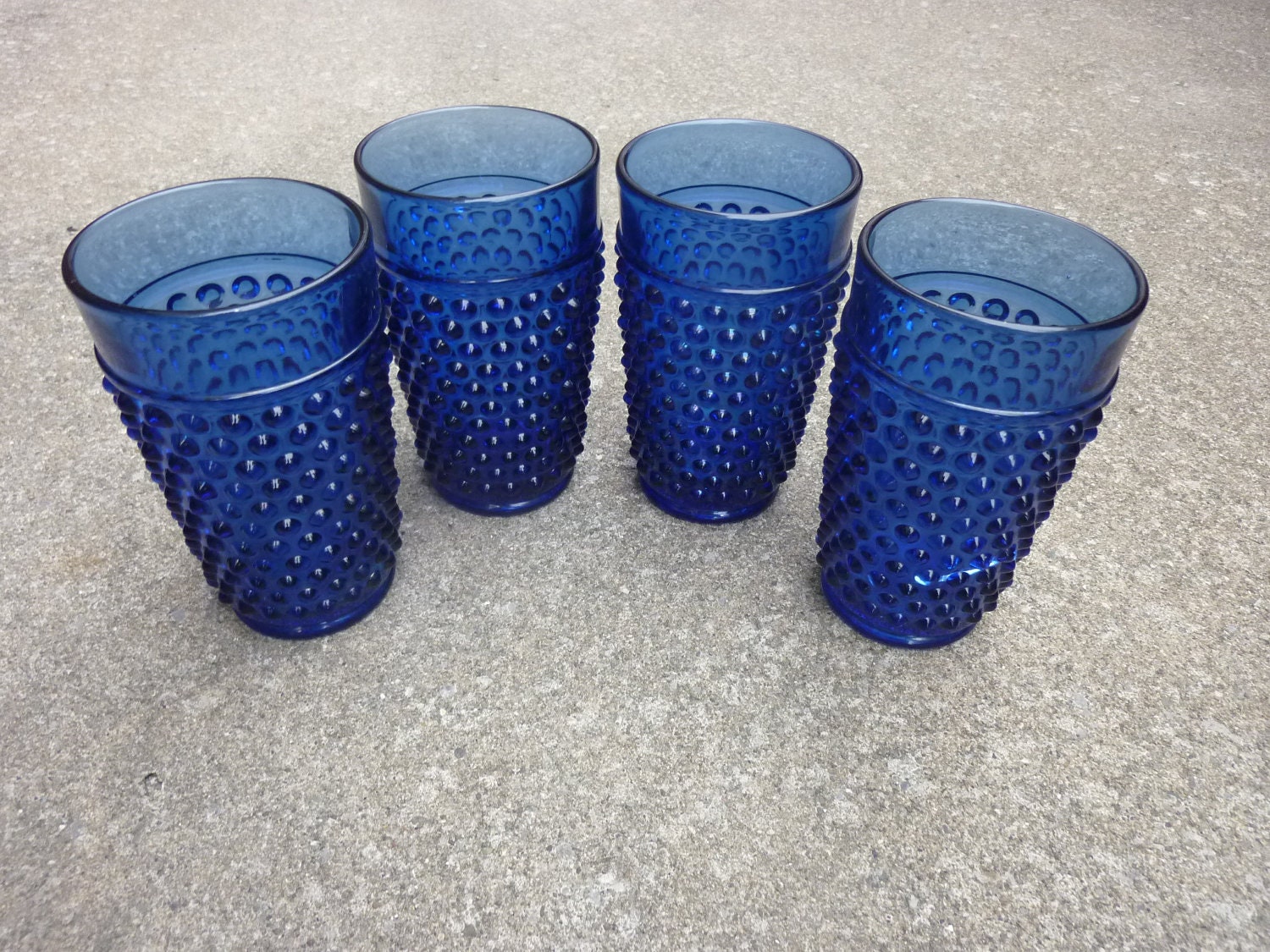 Cobalt Blue Hobnail Glassware Set Of Four Water Drinking
