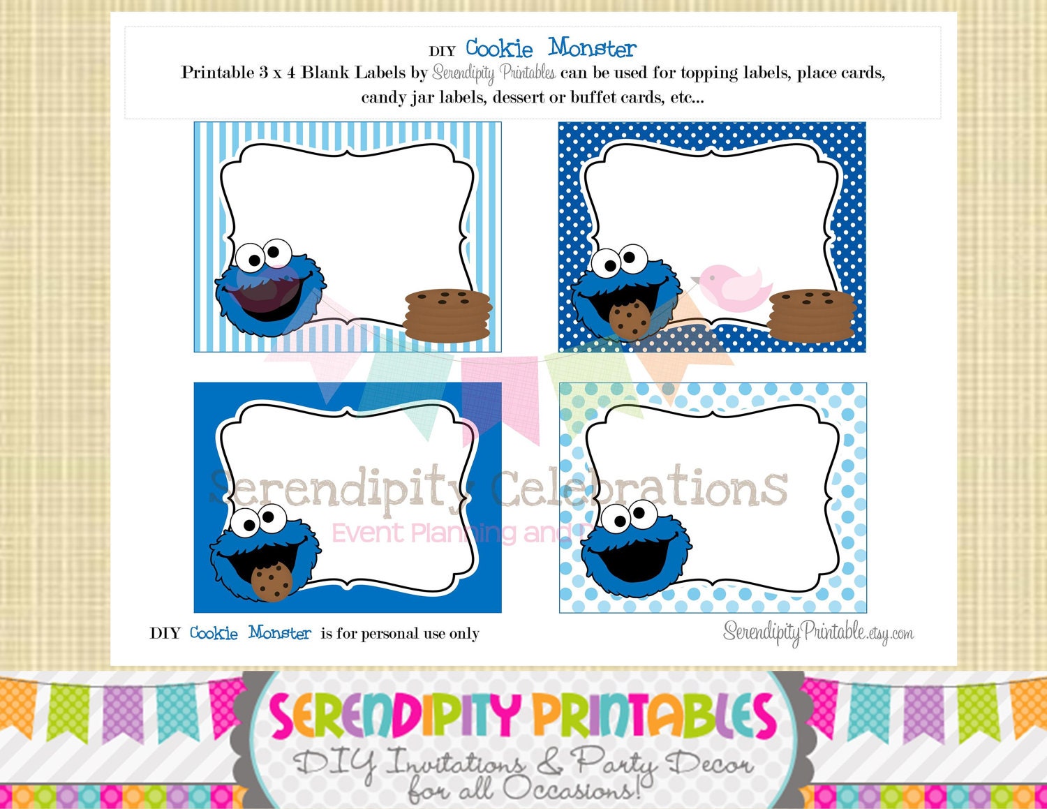 Cookie Monster Inspired Collection: Printable Food Labels