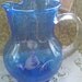 Large vintage cobalt blue pitcher with clear "D style" handle