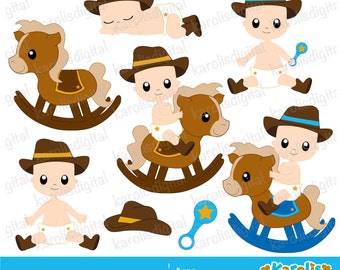 Cowboy baby boy - digital clip art set - horse, boots, cowboy, Personal & commercial use