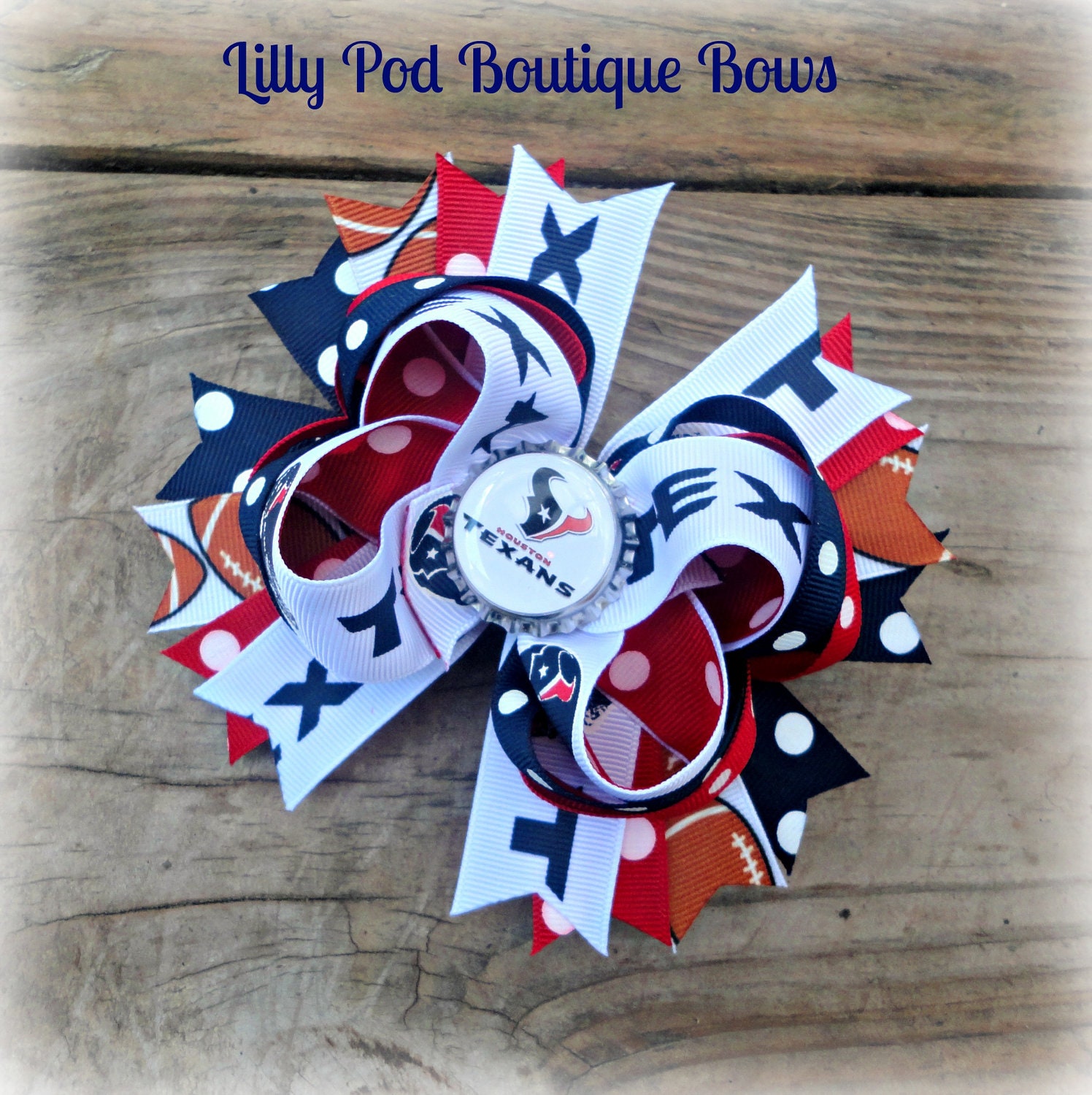 Houston Texans Polka Dot Bottle Cap Boutique Bow