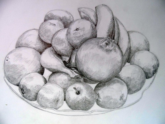 Vase with fruits nr.2 Pencil drawing on paper