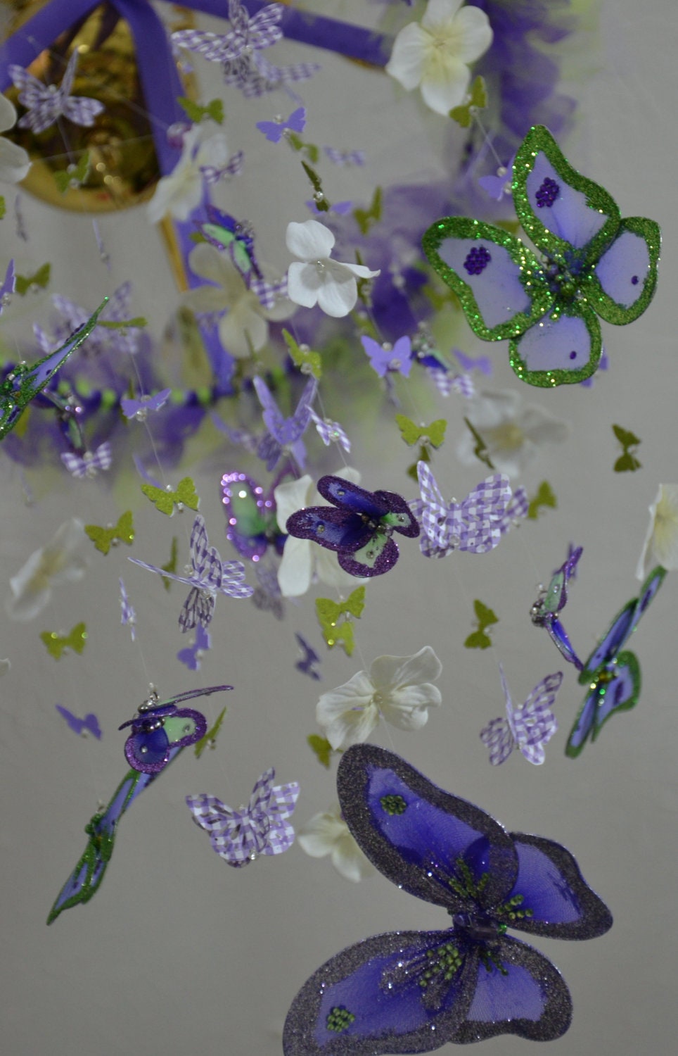 Butterfly Mobile Purple Green and White Crib mobile by Sastara