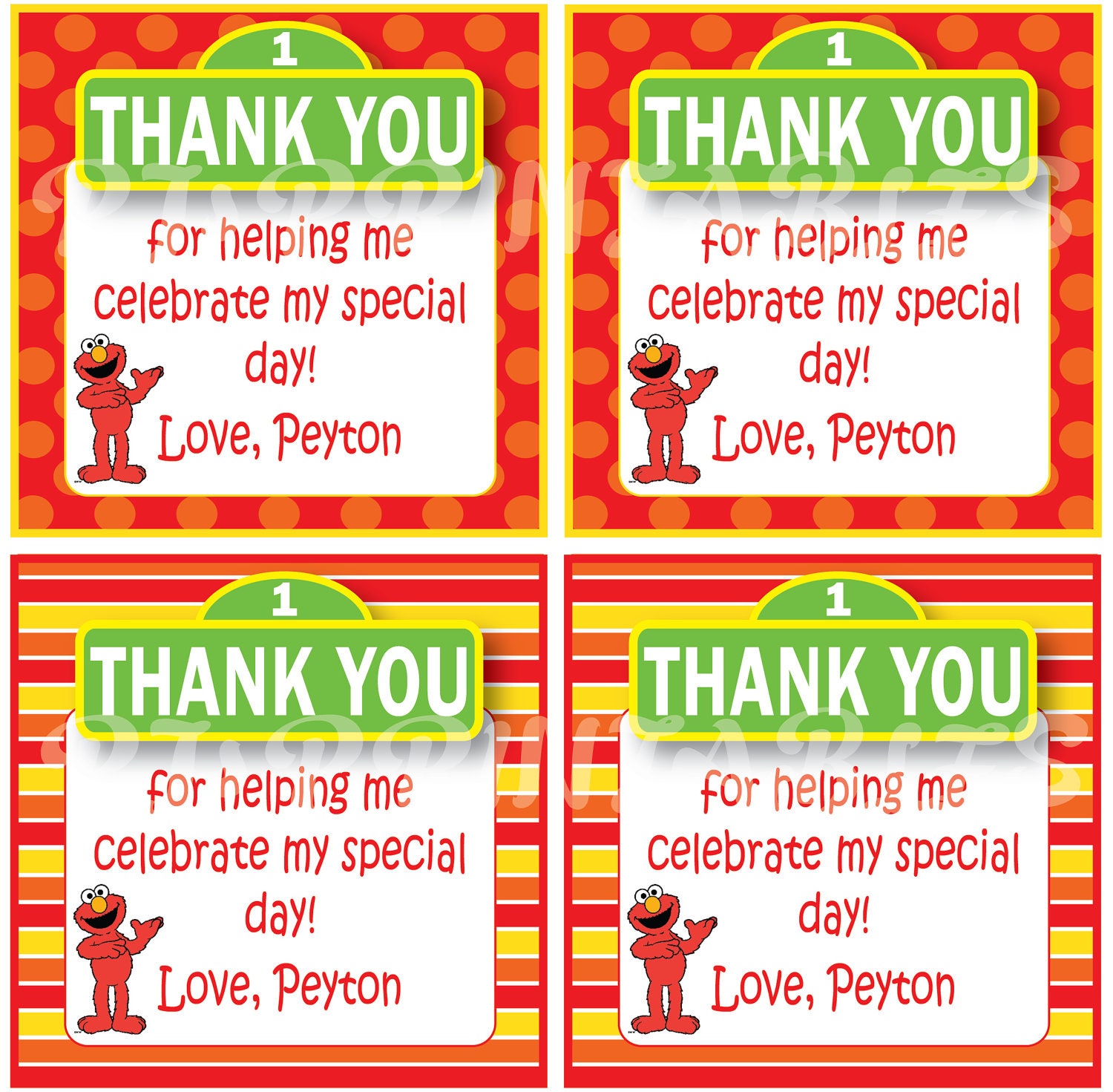Elmo Sesame Street inspired Favor / Thank You Tags Custom