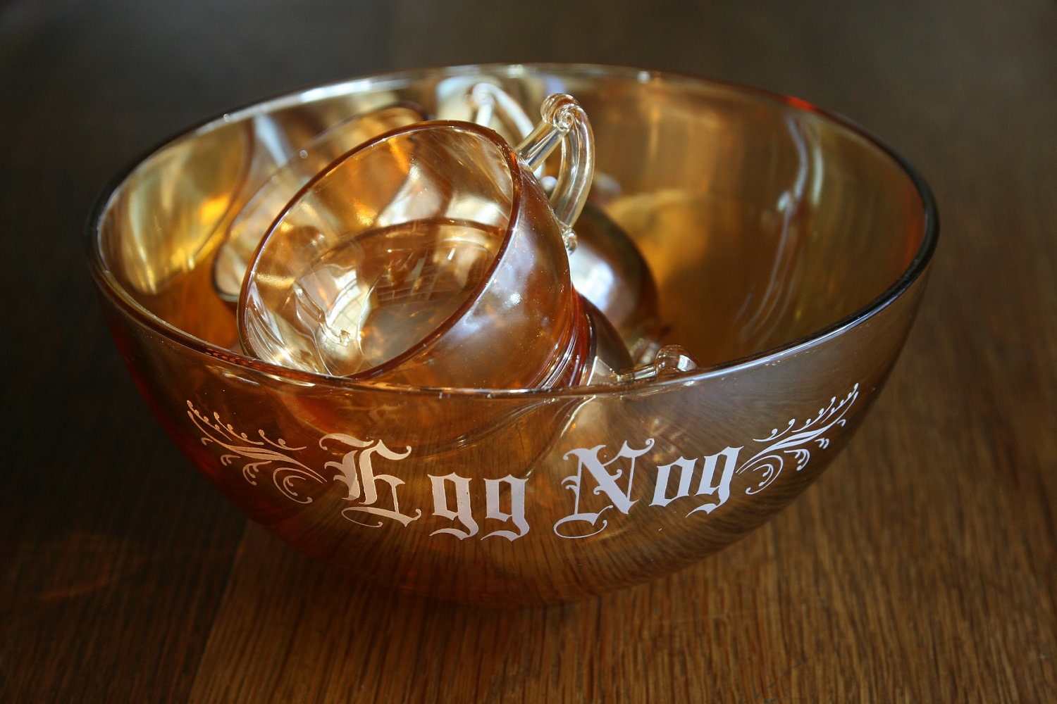 Vintage Carnival Glass Eggnog Punch Bowl Set for 6