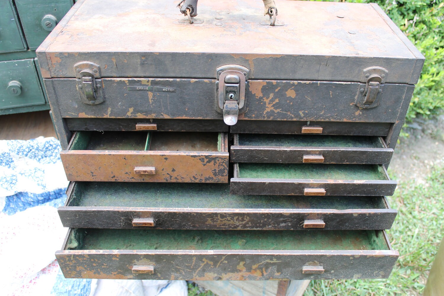 Antique Metal Machinist Industrial Tool Chest Box by VintageJems