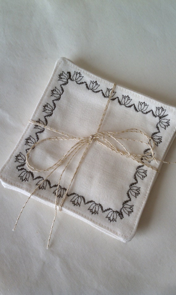 Items similar to Ecru Fabric Coasters with Tulip Embroidery (Various colors) on Etsy