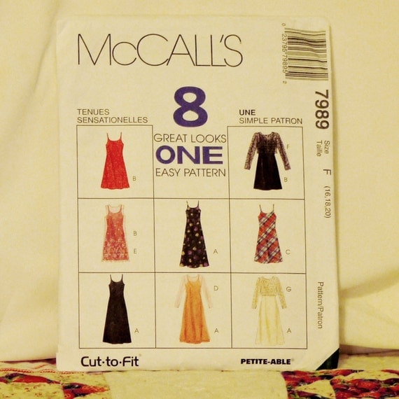 CLOTHING PATTERN 1995 McCALLS 7989 Size 16 18 20 Womens Dress 4-oz