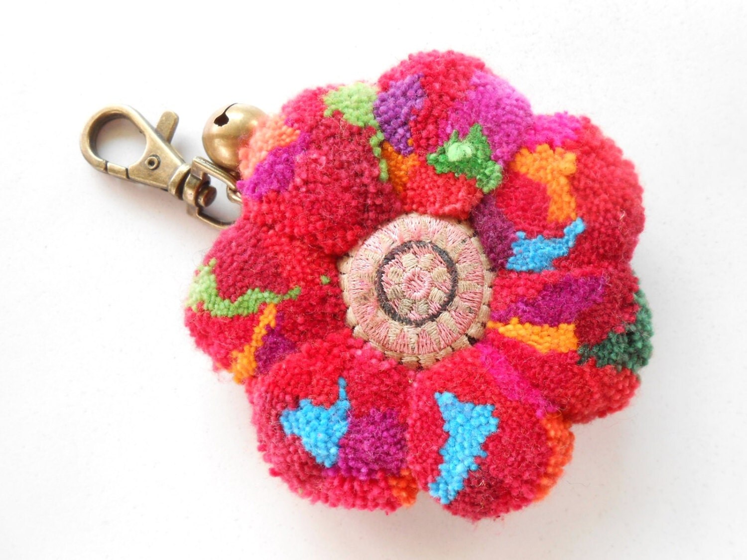 Colorful Flower Pom Poms Keychain Zip Pull Bag Accessory