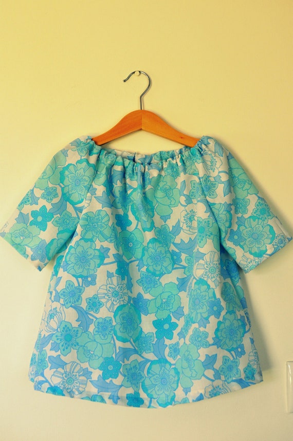 Vintage blue floral toddler girls tunic dress by tabithaandhugo