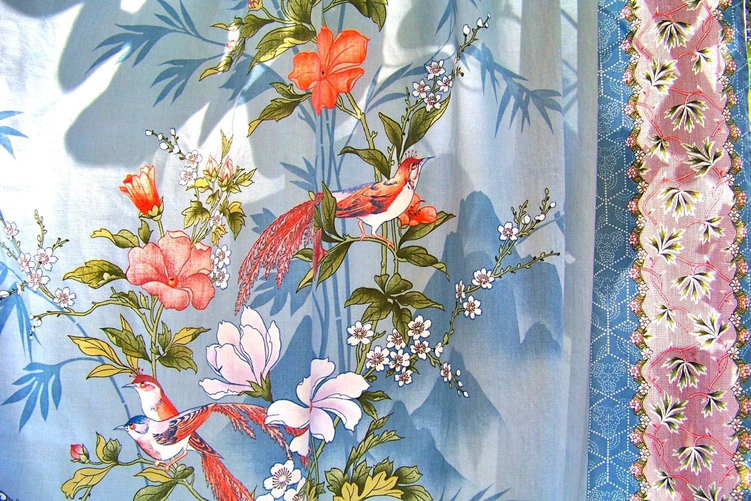 Blue Dining Room Curtains With Birds On Them