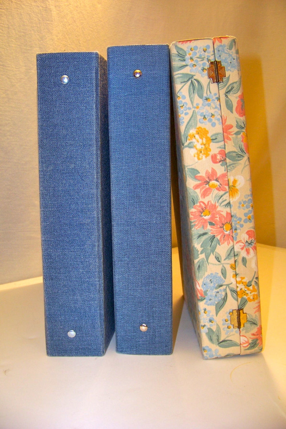 OldSchool Denim Binders with Metal Clips. Cloth Covers. Mead.