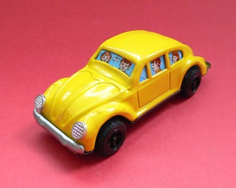 Vintage Tin Toy Car VW Kever Beetle yellow Japan 1960's