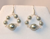 Bridal Silver Pearl and Crystal Hoop Earrings, Drop, Dangle, Wedding Jewelry, Bridesmaid Gift