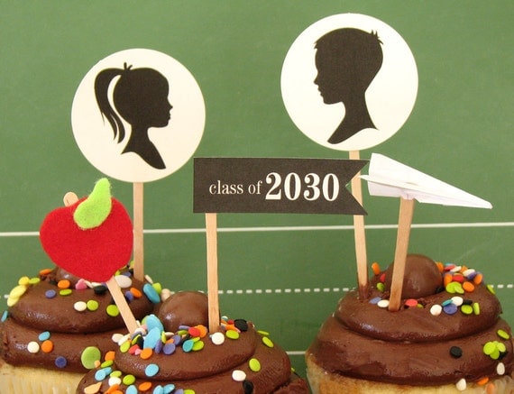 PRINTABLE Gender Reveal Cupcake Toppers (School Theme)