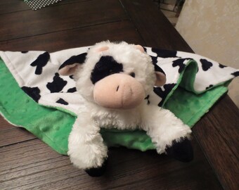 Security Blanket, Lovee, Baby Blanket. Munchie the Cow Minky.