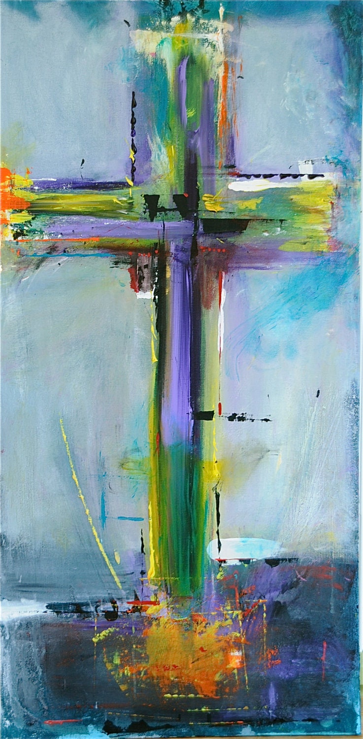 CROSS On Blue Original Abstract Acryllic painting on canvas