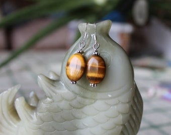 Tiger Eye Earrings, sterling silver hook