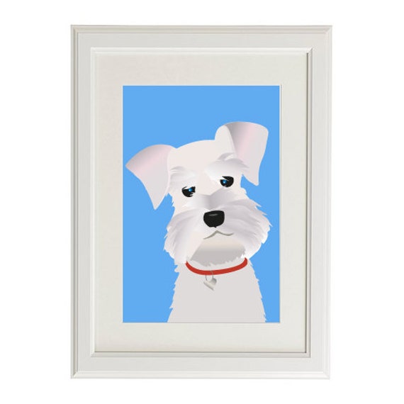 white miniature schnauzer dog print pet illustration 8x10