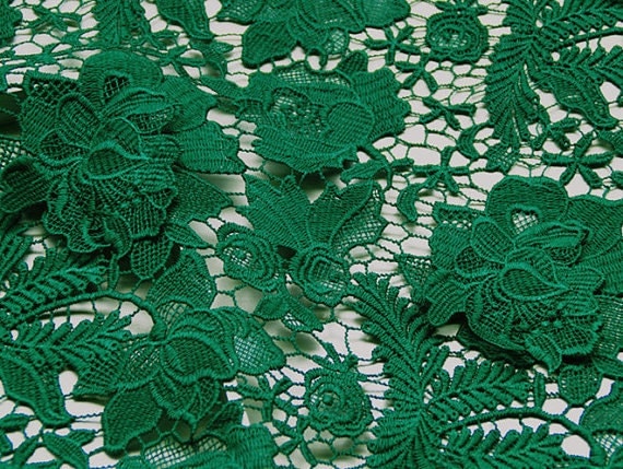 Emerald Lace Fabrics green crocheted lace fabric bridal lace