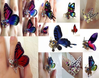 Custom made Steampunk ring, butterfly ring, silver steampunk, filigree ring, boho ring, magic ring, watch gear ring, OOAK