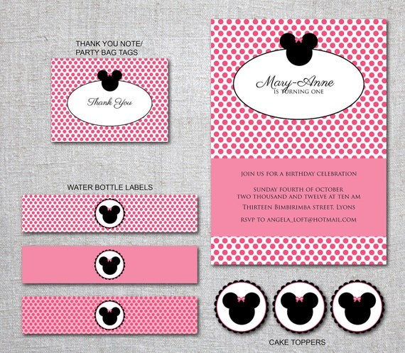 Kids Birthday Invitation MINNIE MOUSE Set by EmbellisheDesigns