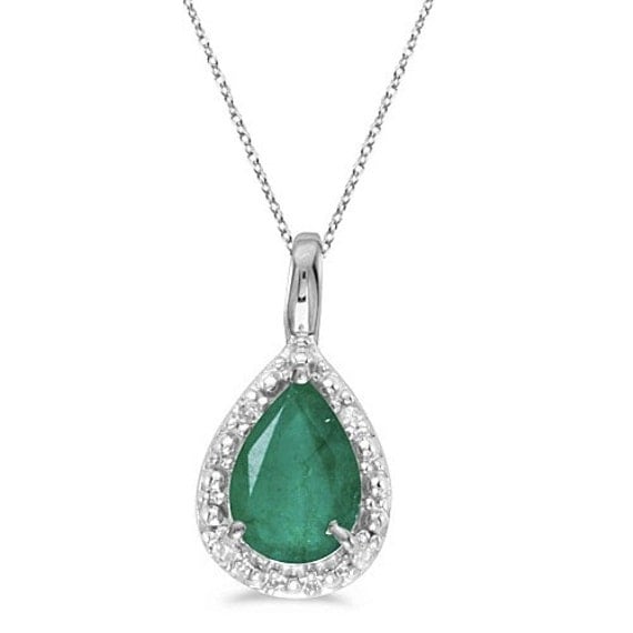 Modern Pear Shaped Emerald Pendant Necklace 14k White by Allurez