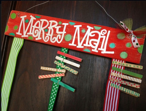 READY TO SHIP Merry Mail Christmas Card holder hand