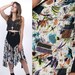 80's Asymmetrical Hem Artsy Print Rayon Midi Skirt Small S