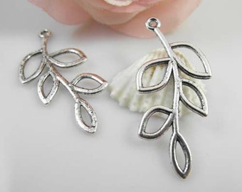 20pcs Antique Silver Branch Charms Pendants - Victorian Vintage Style Leaf Charm Pendant