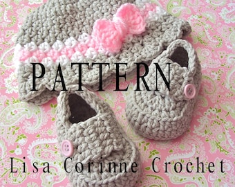 Girl Crochet Baby Hat PATTERNS, Baby Loafers, Crochet Hat Pattern, Infant Girl Shoes, Baby Booties, Crochet Bow Pattern