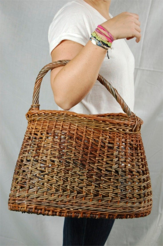Items similar to Wicker Shopping bag ZigZag on Etsy