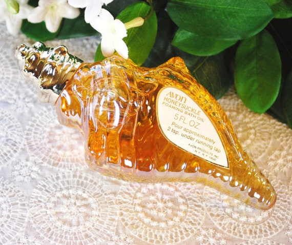 Vintage Glass Perfume Bottle Large Iridescent Seashell