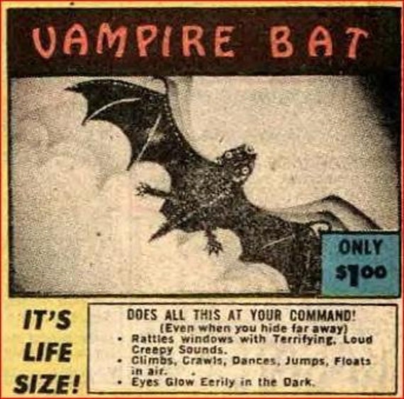 Halloween Decoration..Blood Curdling VAMPIRE BAT It's Life Size and Obeys Your Commands Glow in the dark eyes