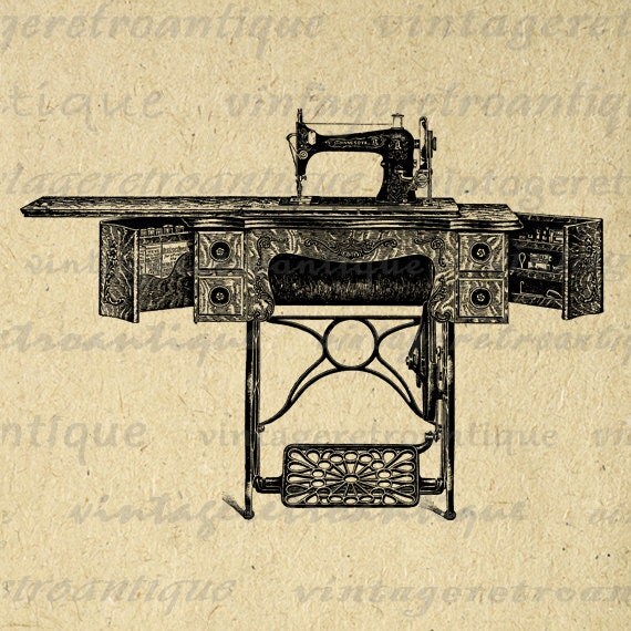 Items similar to Antique Sewing Machine Graphic Printable Digital ...