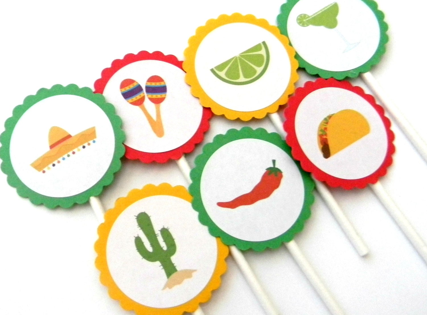 12 Fiesta Cupcake Toppers Birthday Party Taco Toppers Mardi